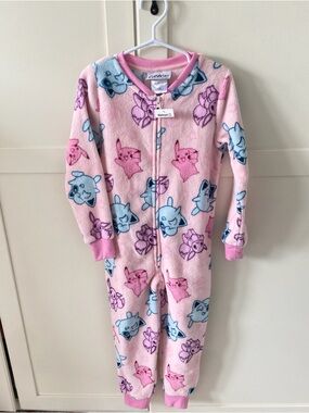 NWT Pokémon Kids Pink Fleece Onesie Pajama Size 4/5T